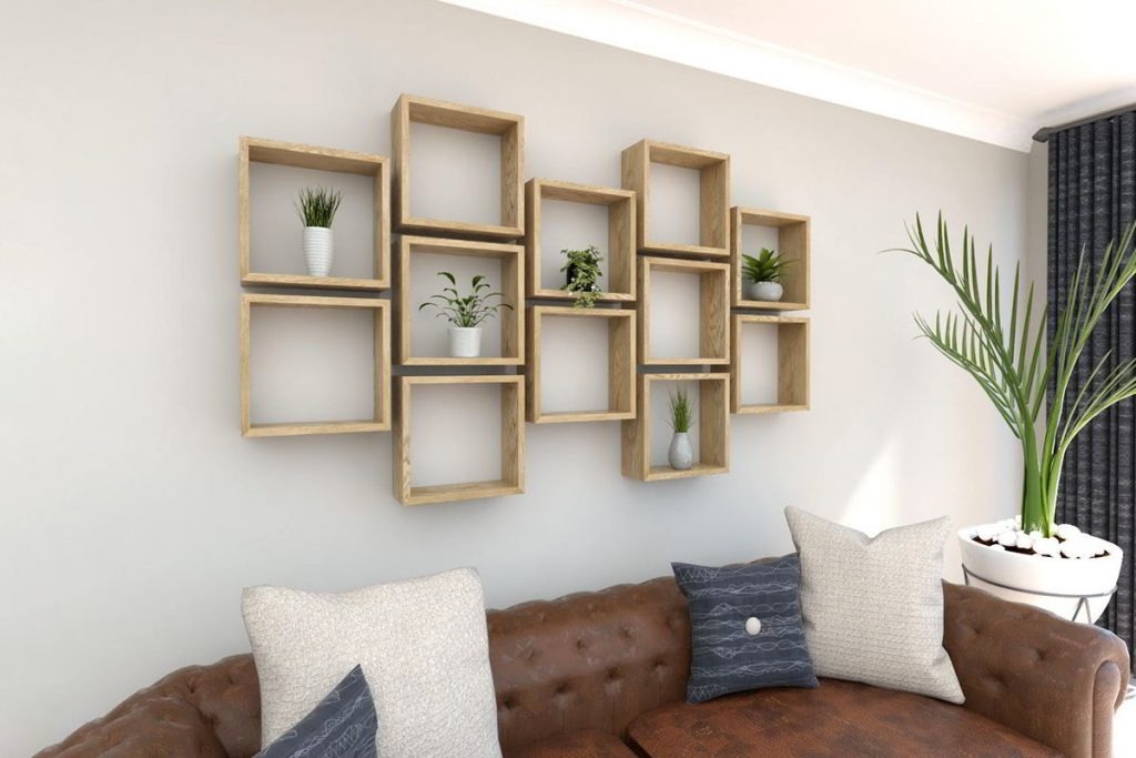 Kệ gỗ treo tường cho phòng khách có tính thẩm mỹ cao