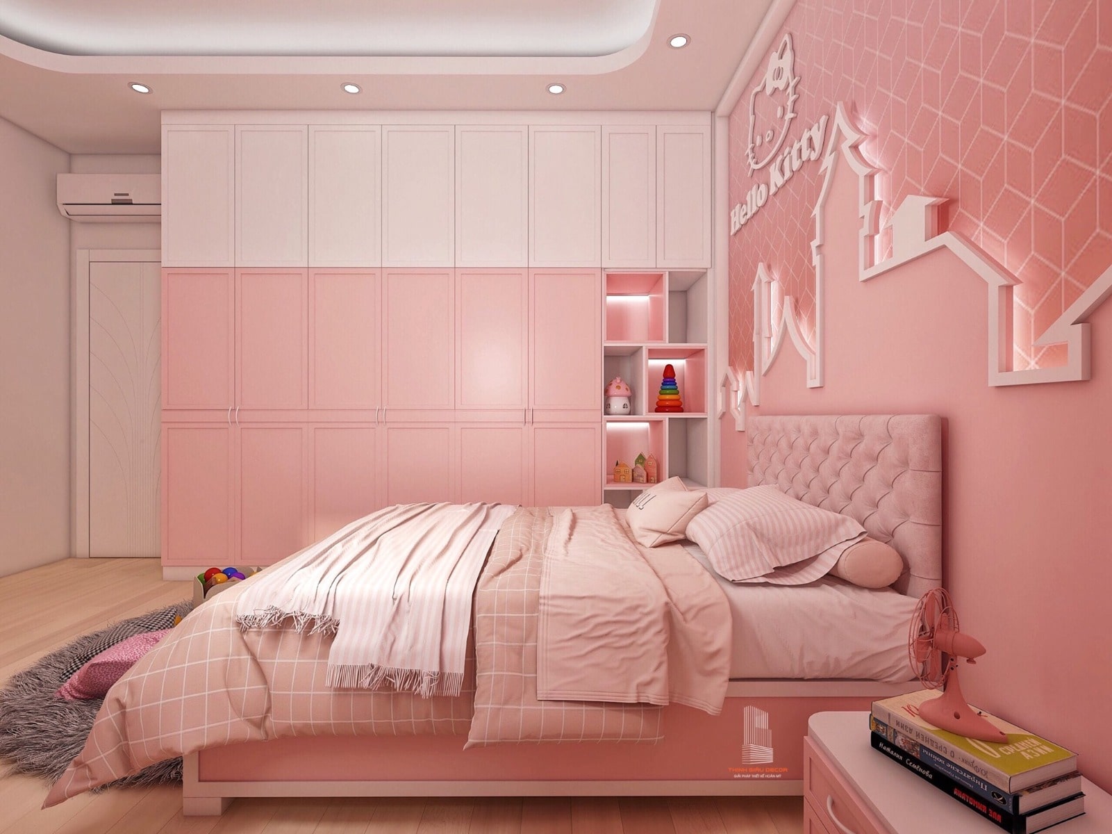 Phòng ngủ màu hồng cho bé gái BG01 - Không gian đẹp cho hai bé gái